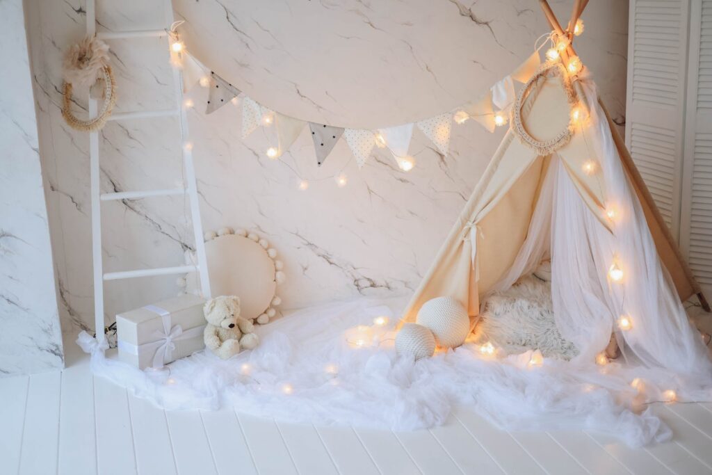 Tent and Decorative Lamps in Kids Room